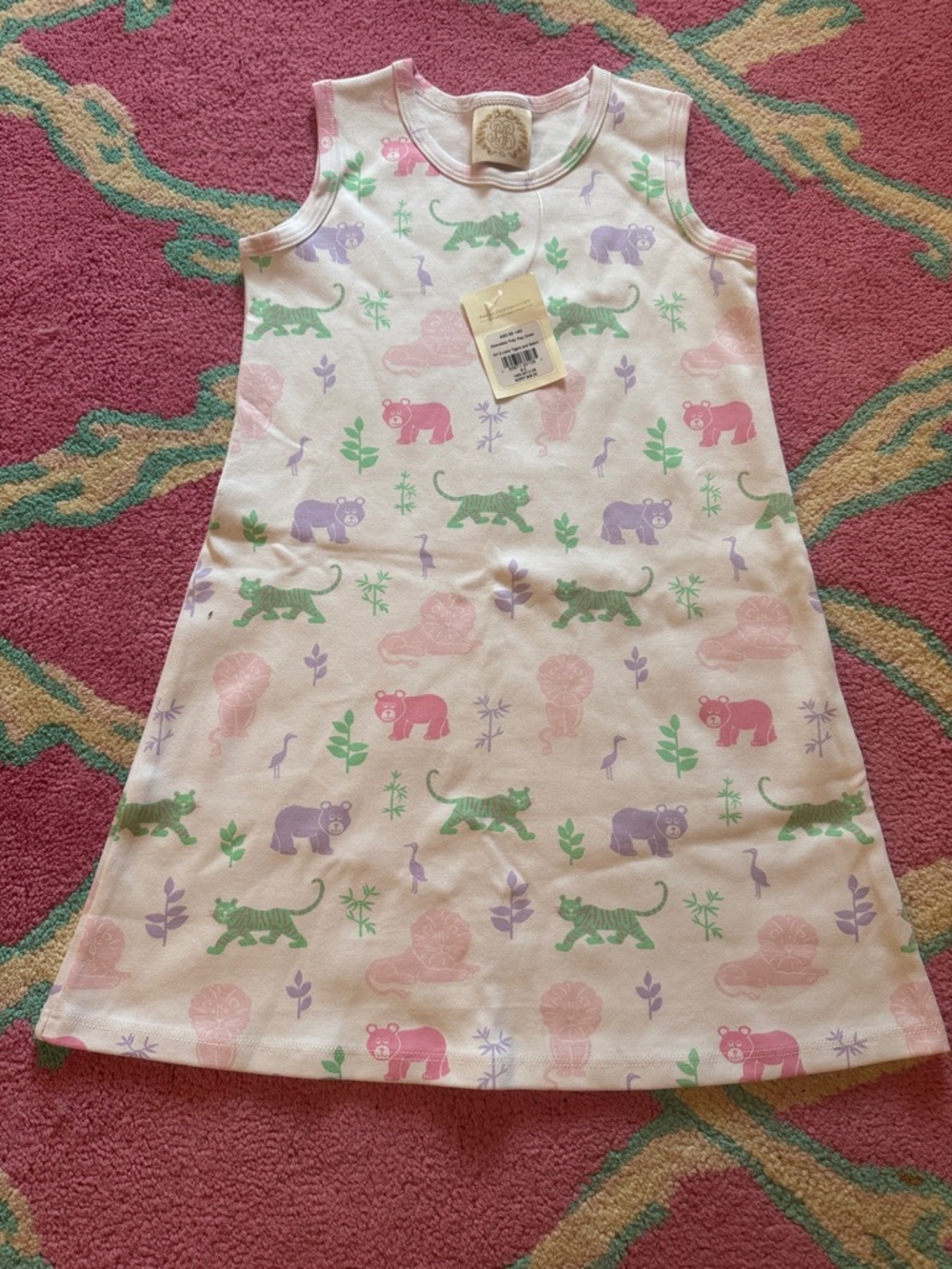 Girls' Sleeveless Safari Animal Dress in Pastel Pink, Green & Lavender